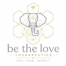 Be The Love Therapeutics logo — elephant, heart, sacred geometry, honeycomb, and bee